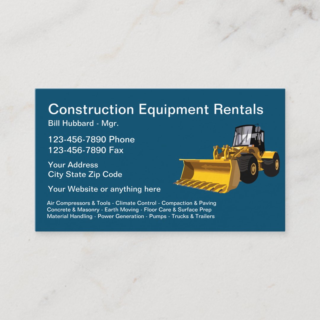 Construction Equipment Rental Theme Business Card Zazzle