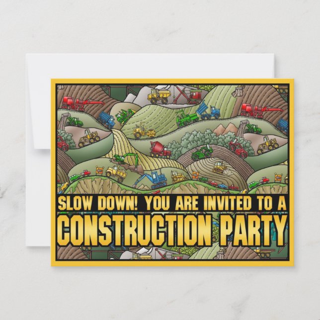 Construction Equipment Theme Kids Party Invitation (Front)