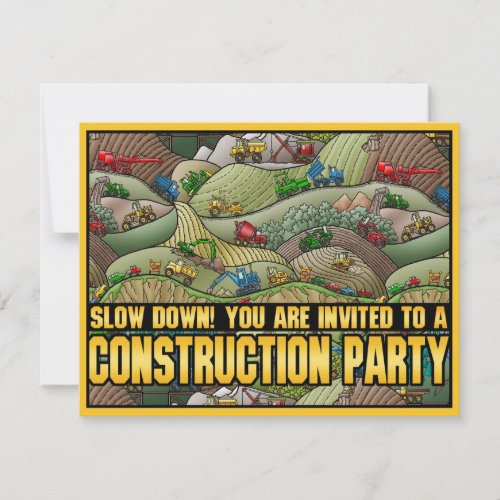 Construction Equipment Theme Kids Party Invitation
