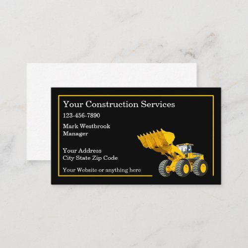 Construction Excavating Equipment Services Business Card
