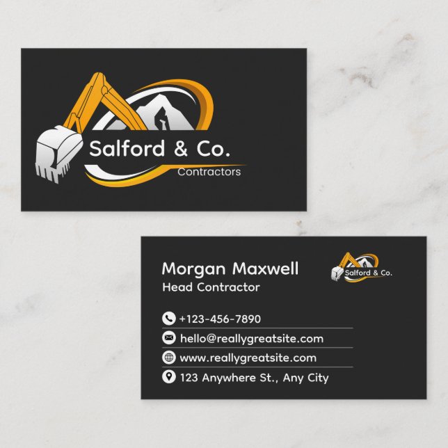 Construction Excavation Contractor Business Card (Front/Back)
