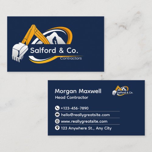 Construction Excavation Contractor Business Card