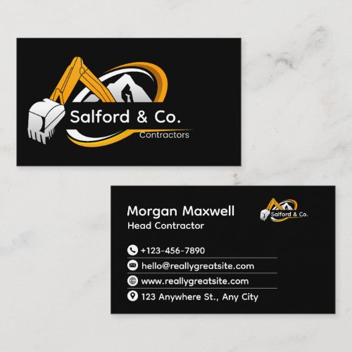 Construction Excavation Contractor Business Card
