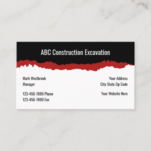 Construction Excavation Services Business Card