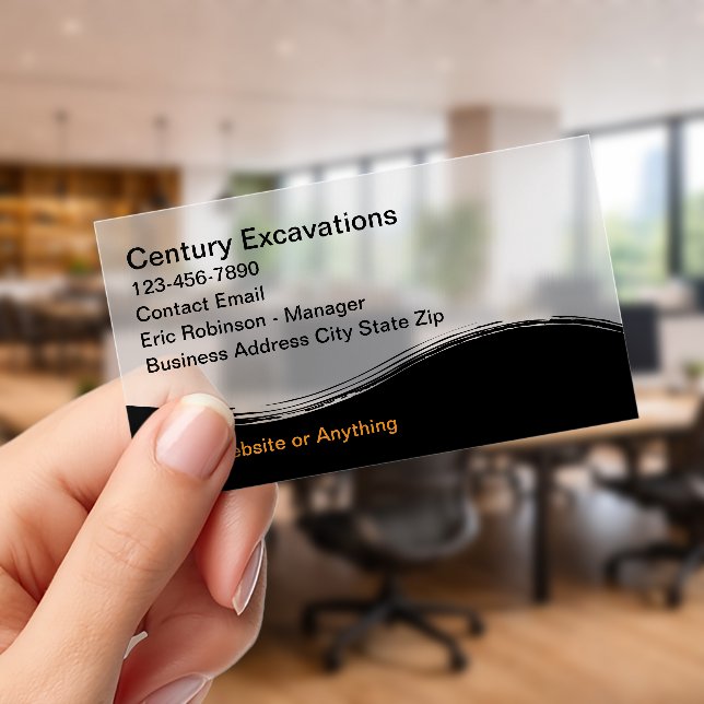 Construction Excavation Services  Clear Business Cards (Handheld (Office))