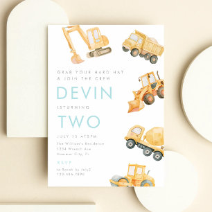 Construction Excavator 2nd Birthday Invitation