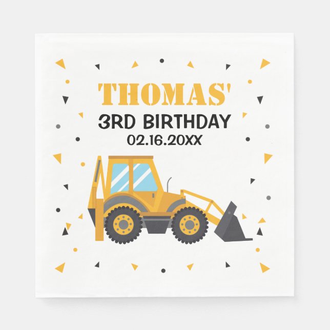  Construction excavator birthday Napkins (Front)