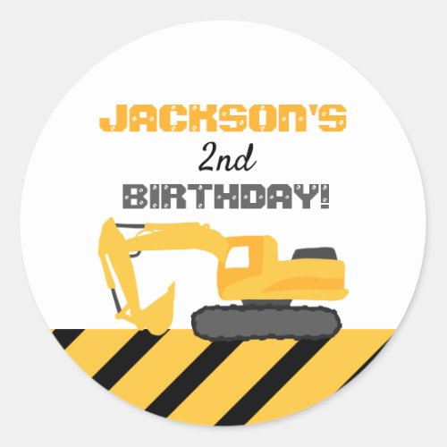 Construction Excavator Birthday Party Classic Round Sticker