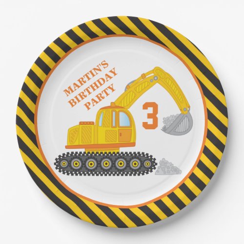 Construction Excavator Birthday Party Paper Plate