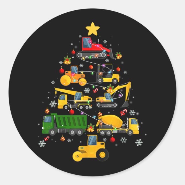 construction excavator christmas tree for boys gir classic round sticker (Front)