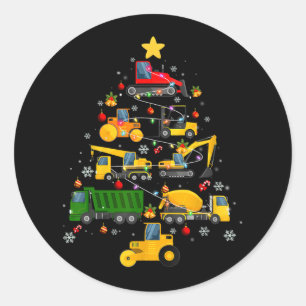 construction excavator christmas tree for boys gir classic round sticker