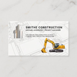Construction Excavator   Commercial Buildings Logo Business Card
