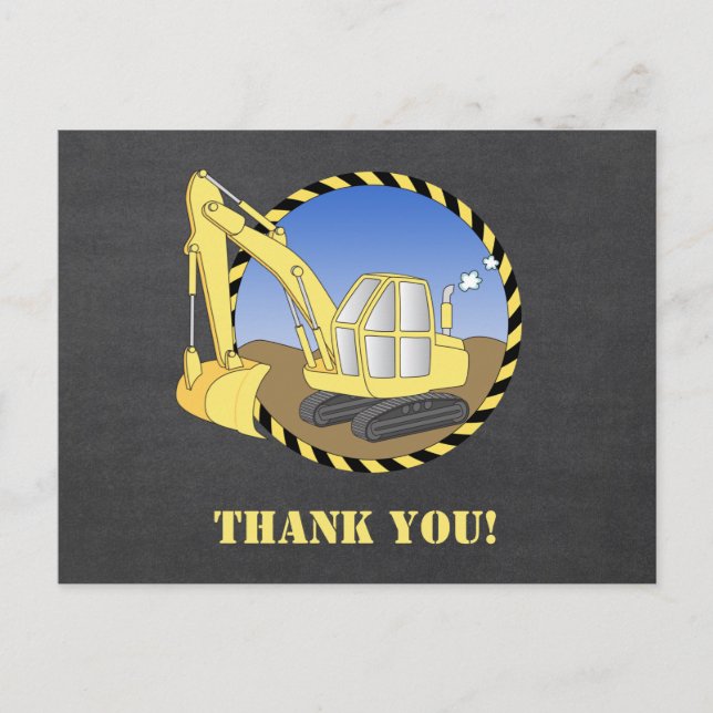 Construction Excavator Digger Thank You postcard (Front)