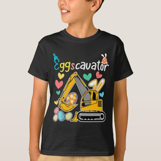 Construction Excavator Easter Day Egg Hunt For Boy T-Shirt (Front)