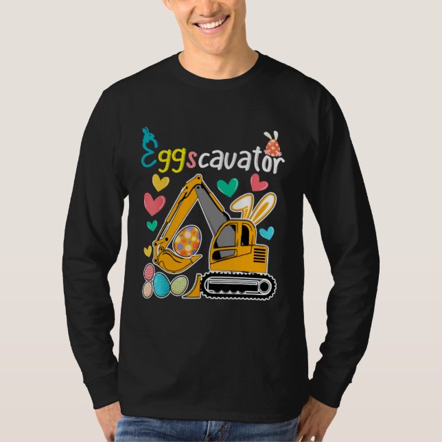 Construction Excavator Easter Day Egg Hunt for Boy T-Shirt (Front)