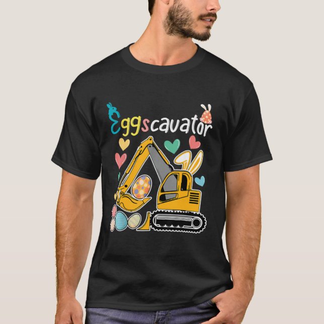 Construction Excavator Easter Day Egg Hunt for Boy T-Shirt (Front)