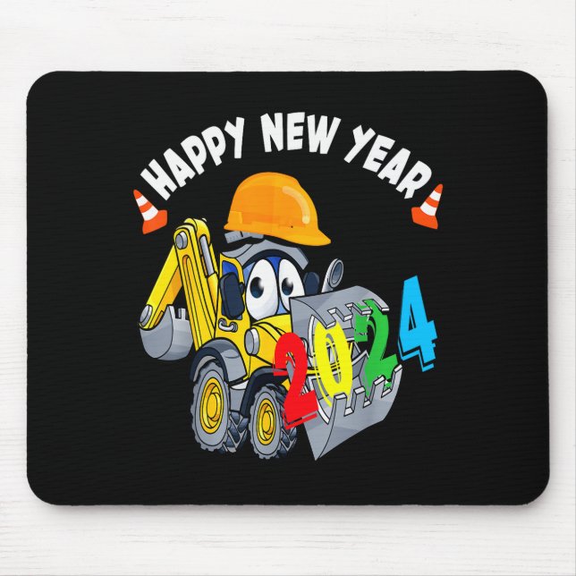 Construction Excavator Happy New Year 2024 For Boy Mouse Pad (Front)