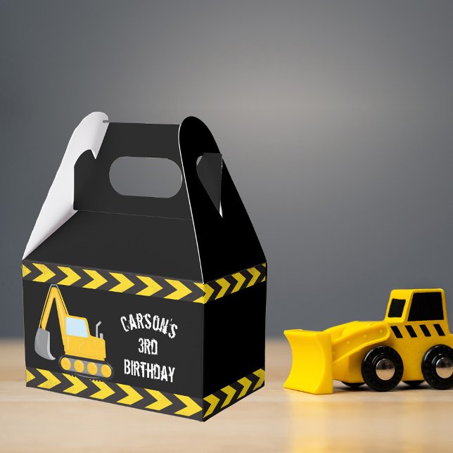 Construction Excavator Kids Birthday Party Black Favor Boxes (Creator Uploaded)