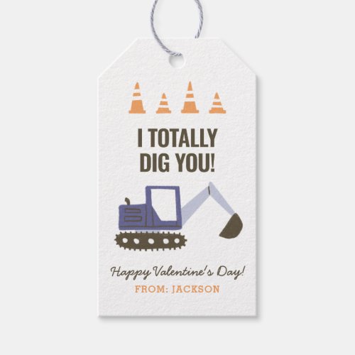 Construction Excavator Kids Classroom Valentine Gift Tags