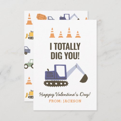 Construction Excavator Kids Classroom Valentine Note Card