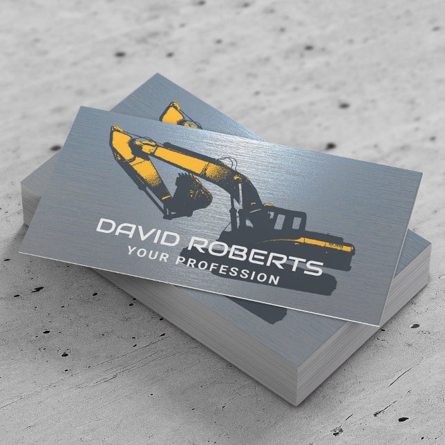 Construction Excavator Operator Blue Metal Business Card (Creator Uploaded)