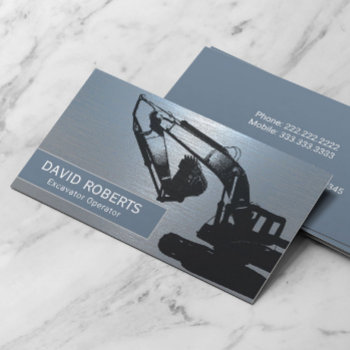 Construction Excavator Operator Dusty Blue Metal Business Card by cardfactory at Zazzle