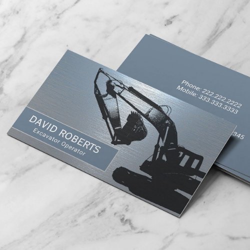 Construction Excavator Operator Dusty Blue Metal Business Card