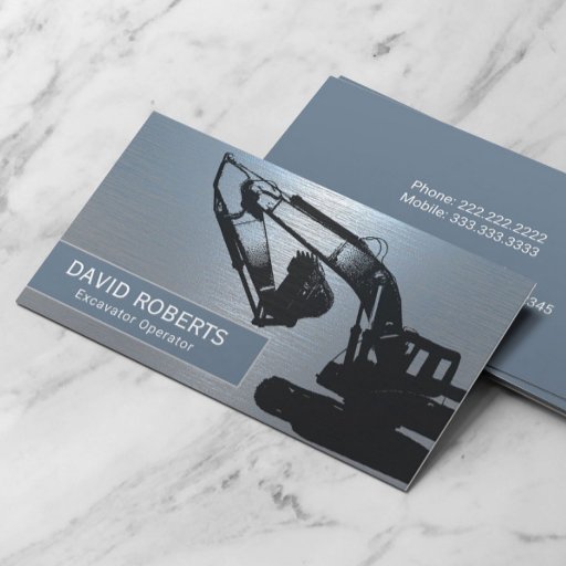 Customizable Construction Excavator Operator Dusty Blue Metal Business Card