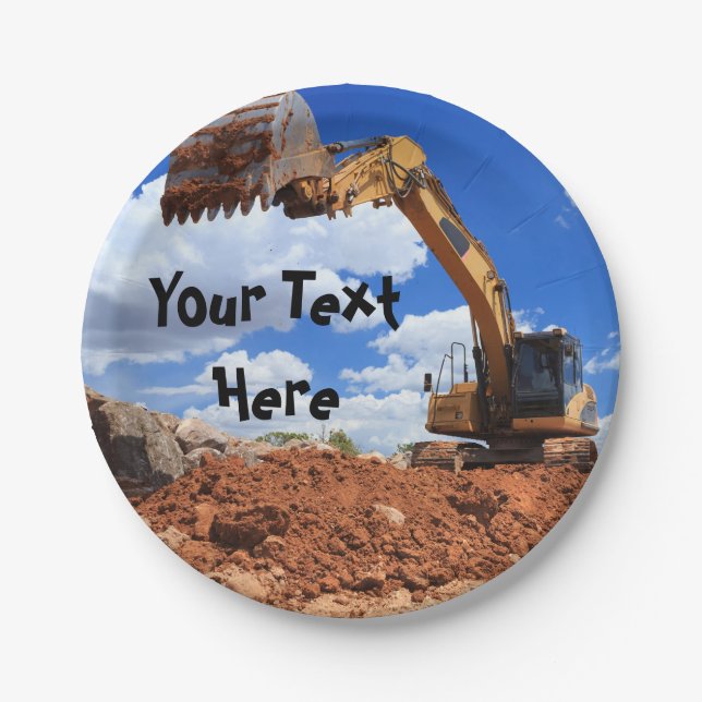 Construction Excavator Paper Plates (Front)