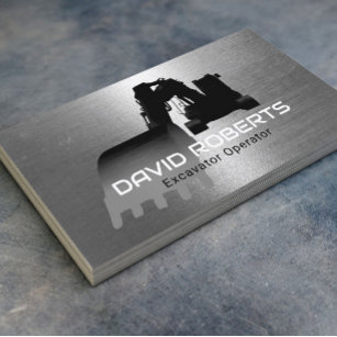 Construction Excavator Plant Operator Faux Metal Business Card