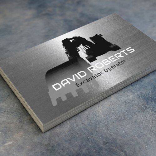 Construction Excavator Plant Operator Faux Metal Business Card