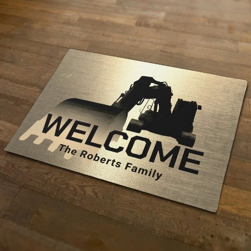 Construction Excavator Plant Operator Gold Welcome Doormat