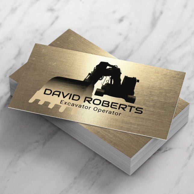 Construction Excavator Plant Operator Modern Gold Business Card (Creator Uploaded)