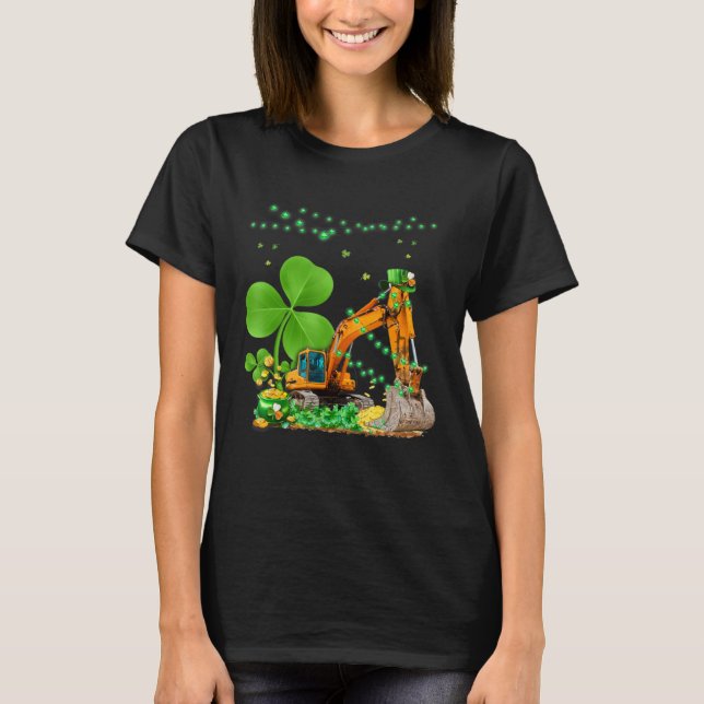 Construction Excavator St Patricks Day Boys Girls  T-Shirt (Front)