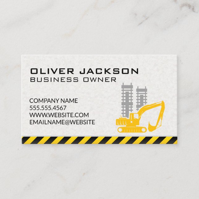 Construction | Excavator Vehicle | Building Site Business Card (Front)