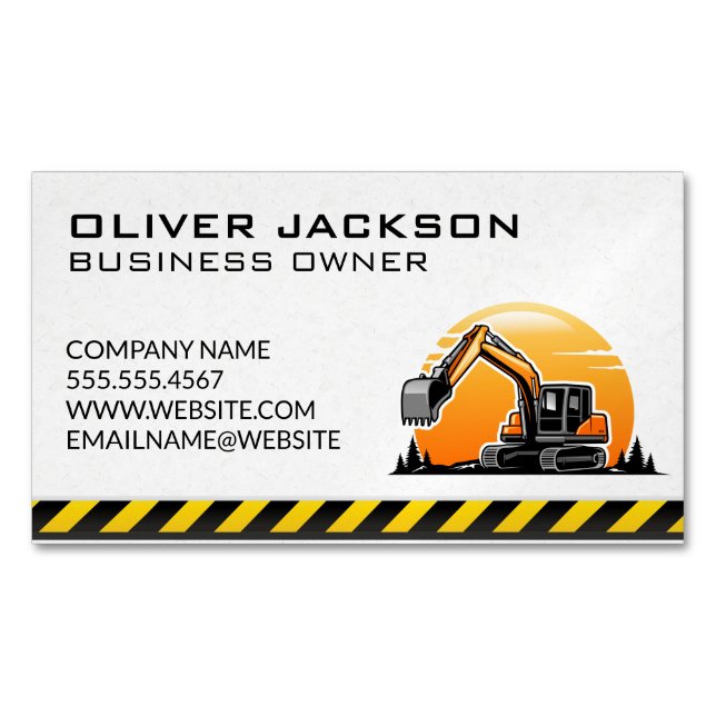 Construction | Excavator Vehicle Business Card Magnet (Front)