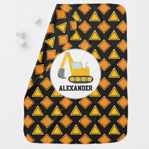 Construction Excavator Vehicle Road Sign Cute Boy Baby Blanket