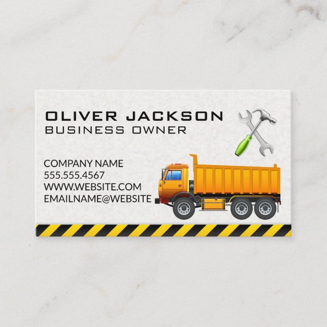 Construction | Excavator | Work Truck Business Card (Front)