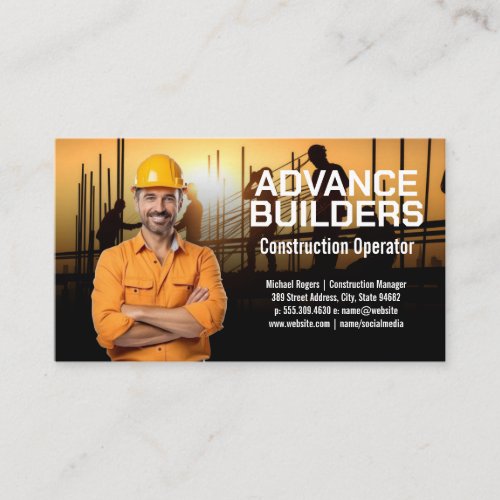 Construction Excavator | Workers on Site | Builder Business Card