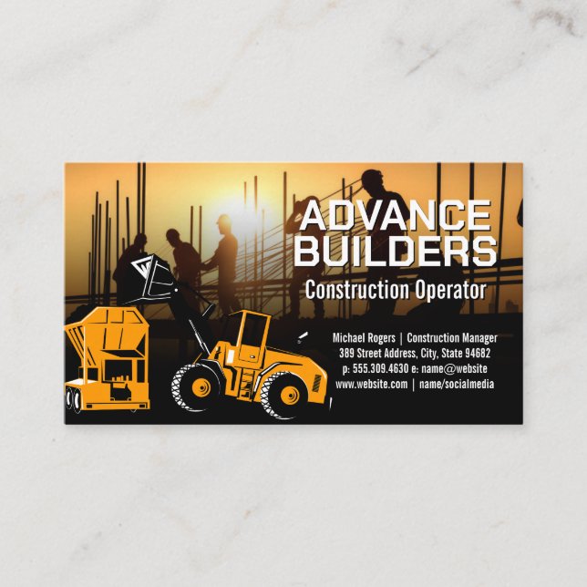 Construction Excavator | Workers on Site Business Card (Front)