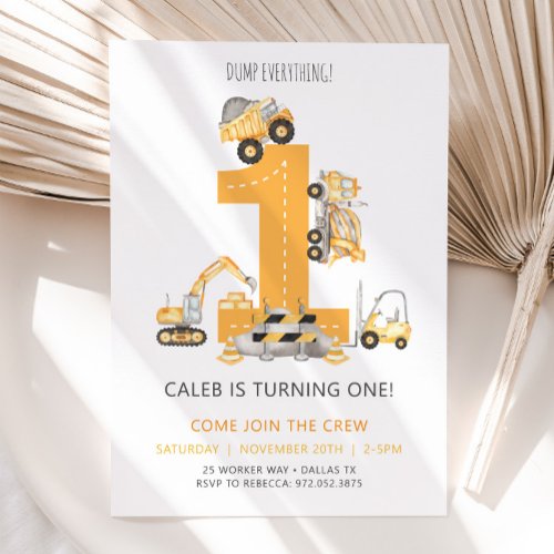 Construction First Birthday Invitation