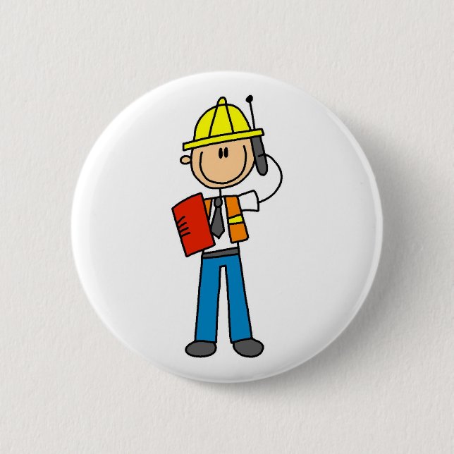 Construction Foreman on Cellphone Button (Front)