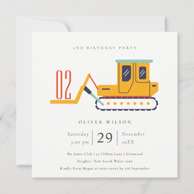 Construction Fork Lift Any Age Birthday Invite (Front)