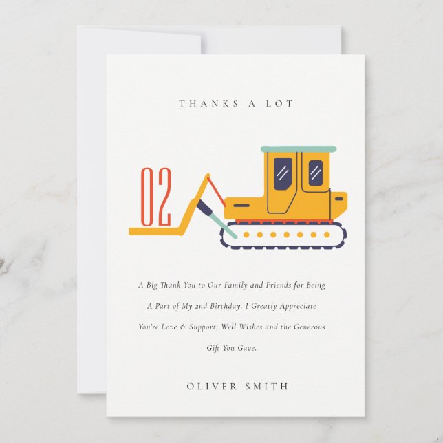 Construction Fork Lift  Vehicle Any Age Birthday Thank You Card (Front)