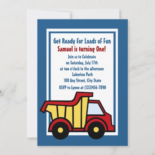 Construction Fun Dump Truck Invitation