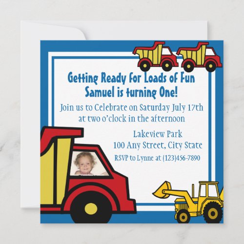 Construction Fun Dump truck Photo Invitation
