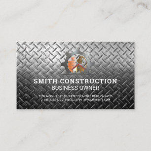 Construction Gear Home Steel Metallic Background Business Card