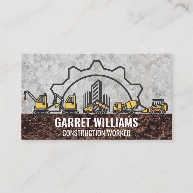 Construction Gear | Work Vehicles | Concrete Soil Business Card (Front)