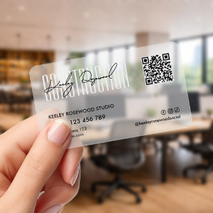 Construction General Contractor Transparent QR Clear Business Cards