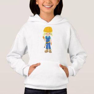 Construction Girl, Blonde Hair, Cute Girl, Hammer Hoodie